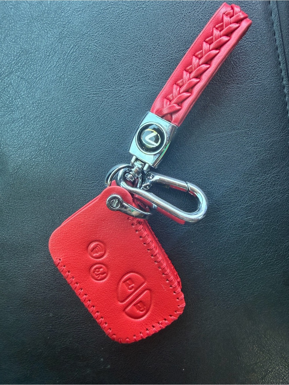 Lexus Red Leather Key Fob Cover with Braided Strap